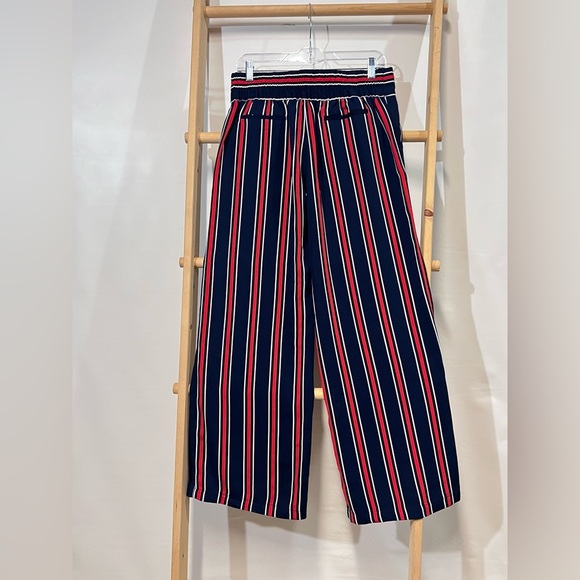 CYNTHIA ROWLEY Navy and red striped‎ wide leg crop pant size 6. - Picture 7 of 13
